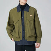 Hearujoy Mens High-Grade Denim Patchwork Jacket Coat Spring And Autumn New Fashion Trend Loose Lapel Fake Two-Piece Workwear Tops Men